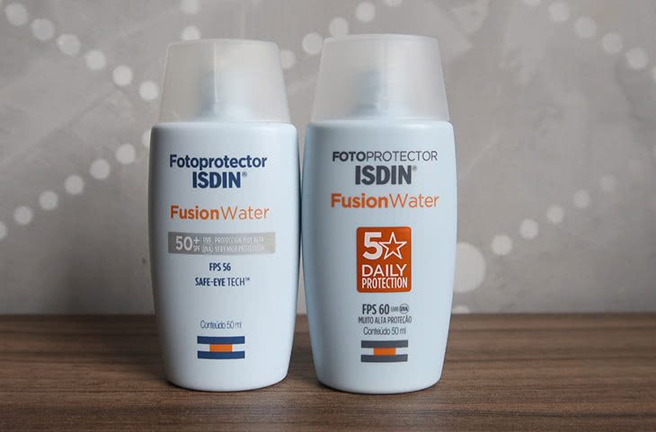 Nova fórmula do protetor Fusion Water e outras versões parecidas